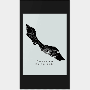 Curacao Netherlands Island Map dark Posters and Art